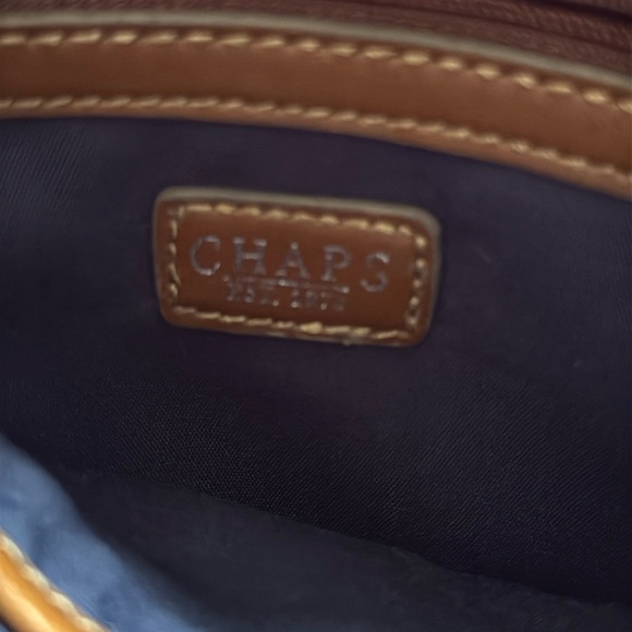 Chaps Ralph Lauren Preppy Nautical Stripe Crossbody Bag Navy Cream & Brown Trim - Picture 5 of 13